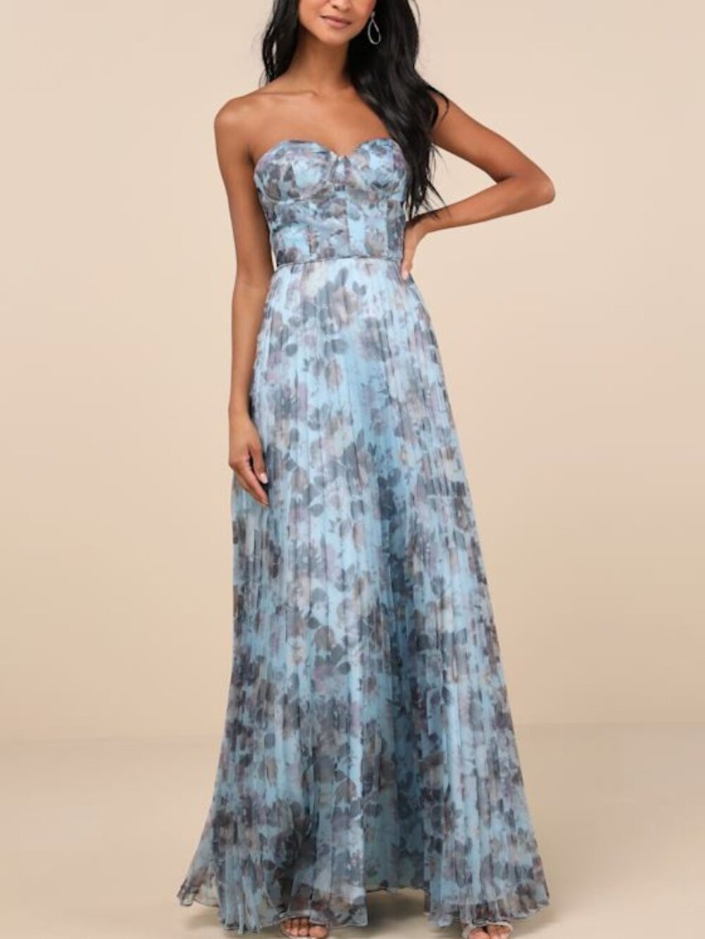 Lulus Most Beautiful Day Blue Multi Floral Print Organza Maxi Dress - Size M